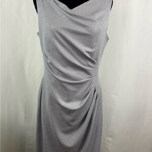 Alex Evenings Silver Midi Dress